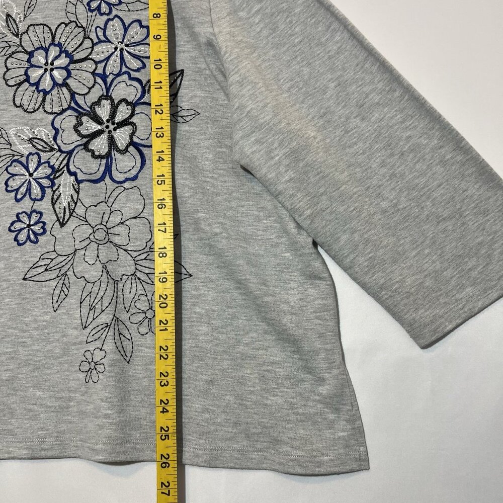 ALFRED DUNNER Woman Top Embellished Chenille Floral Size 2X Gray Long Sleeves - Picture 5 of 10